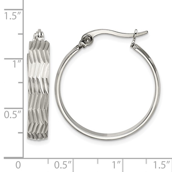 Chisel Stainless Steel Polished and Textured Hoop Earrings