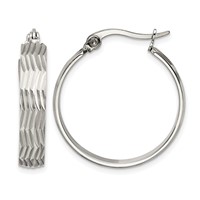 Chisel Stainless Steel Polished and Textured Hoop Earrings view 1