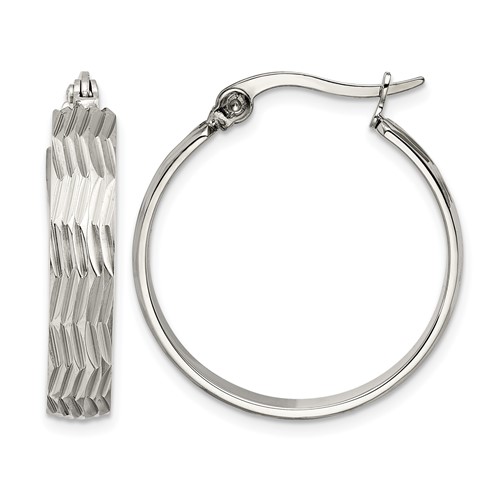 Chisel Stainless Steel Polished and Textured Hoop Earrings