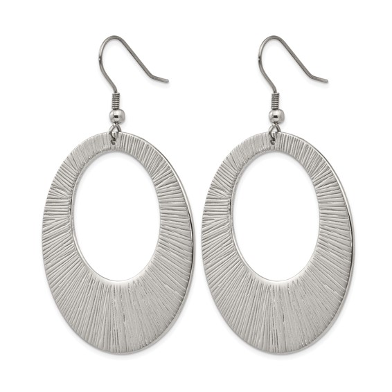 Chisel Stainless Steel Polished and Textured Circle Dangle Shepherd Hook Earrings