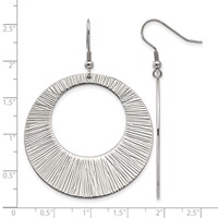 Chisel Stainless Steel Polished and Textured Circle Dangle Shepherd Hook Earrings view 5