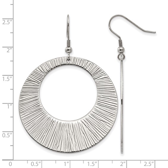 Chisel Stainless Steel Polished and Textured Circle Dangle Shepherd Hook Earrings