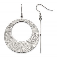 Chisel Stainless Steel Polished and Textured Circle Dangle Shepherd Hook Earrings view 1