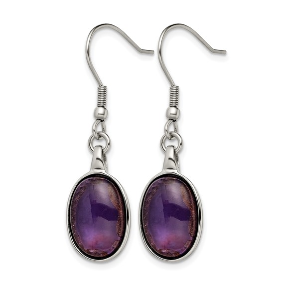 Stainless Steel Synthetic Amethyst Earrings