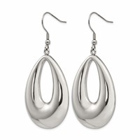 Chisel Stainless Steel Polished Hollow Teardrop Dangle Shepherd Hook Earrings view 3