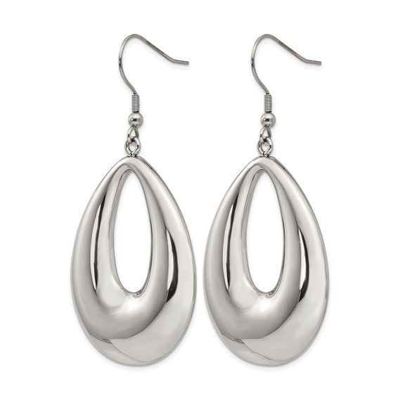 Chisel Stainless Steel Polished Hollow Teardrop Dangle Shepherd Hook Earrings