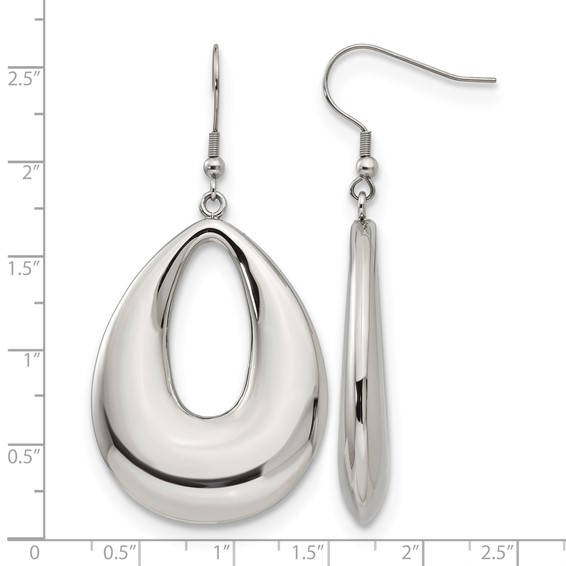 Chisel Stainless Steel Polished Hollow Teardrop Dangle Shepherd Hook Earrings