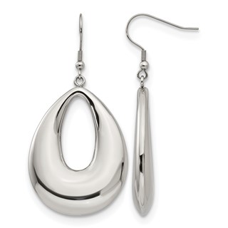 Chisel Stainless Steel Polished Hollow Teardrop Dangle Shepherd Hook Earrings