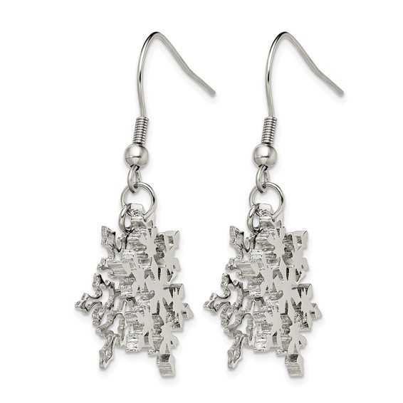 Chisel Stainless Steel Polished Snowflake Dangle Shepherd Hook Earrings