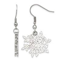Chisel Stainless Steel Polished Snowflake Dangle Shepherd Hook Earrings view 5
