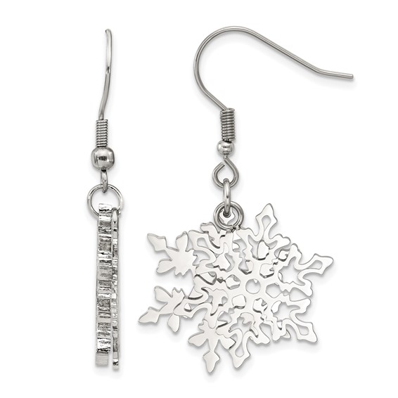 Chisel Stainless Steel Polished Snowflake Dangle Shepherd Hook Earrings