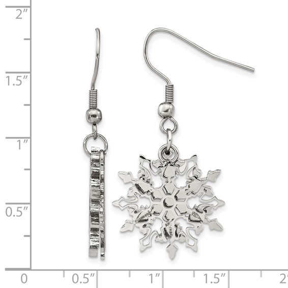 Chisel Stainless Steel Polished Snowflake Dangle Shepherd Hook Earrings