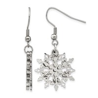 Chisel Stainless Steel Polished Snowflake Dangle Shepherd Hook Earrings view 1
