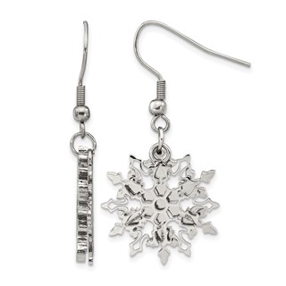 Chisel Stainless Steel Polished Snowflake Dangle Shepherd Hook Earrings