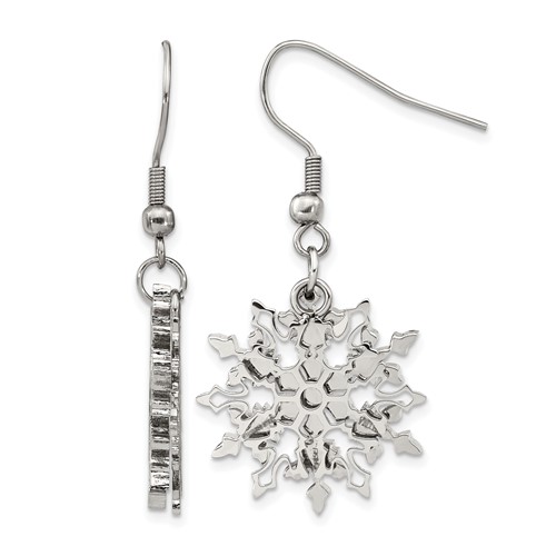 Chisel Stainless Steel Polished Snowflake Dangle Shepherd Hook Earrings
