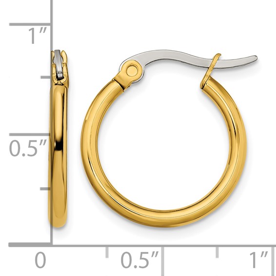Chisel Stainless Steel Polished Yellow IP-plated 19mm Diameter 2mm Hoop Earrings
