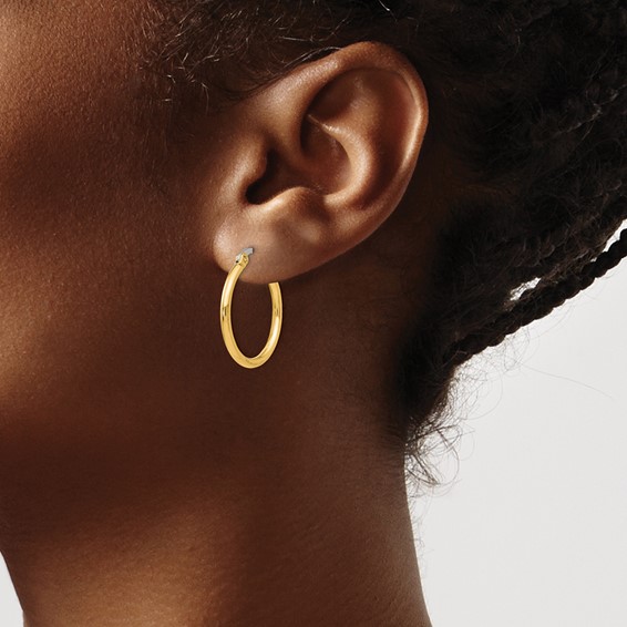 Chisel Stainless Steel Polished Yellow IP-plated 26mm Diameter 2mm Hoop Earrings