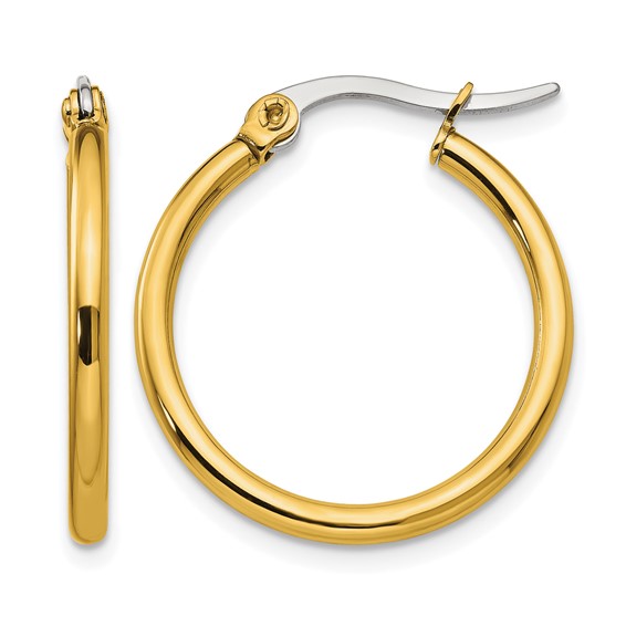 Chisel Stainless Steel Polished Yellow IP-plated 26mm Diameter 2mm Hoop Earrings
