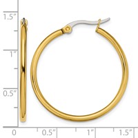 Chisel Stainless Steel Polished Yellow IP-plated 32mm Diameter 2mm Hoop Earrings view 5