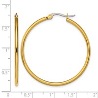 Chisel Stainless Steel Polished Yellow IP-plated 40mm Diameter 2mm Hoop Earrings view 5
