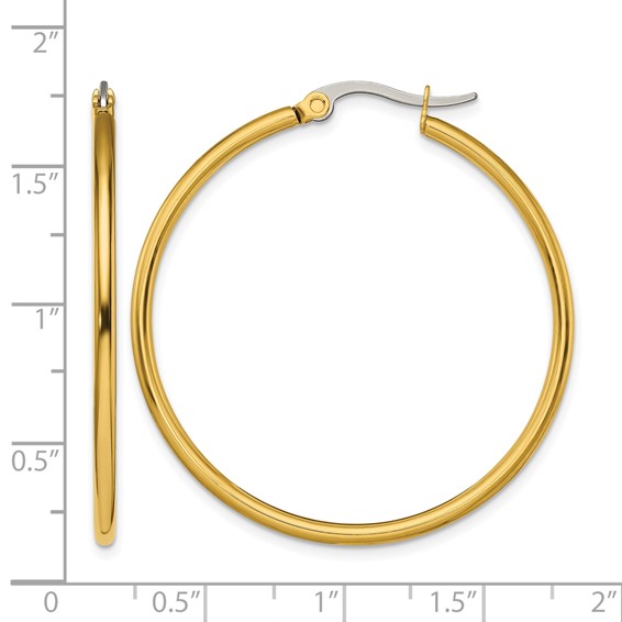 Chisel Stainless Steel Polished Yellow IP-plated 40mm Diameter 2mm Hoop Earrings