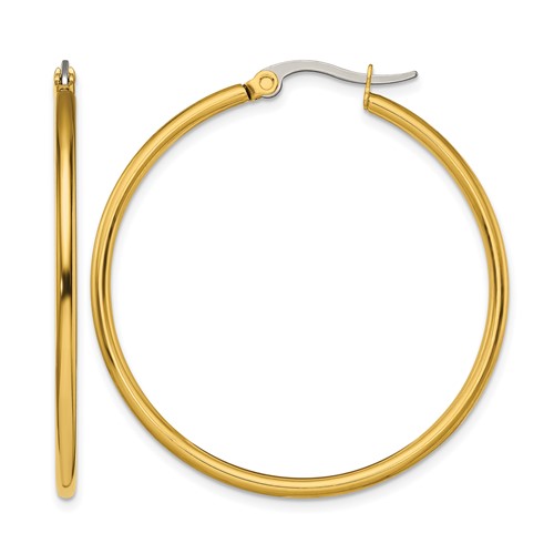 Chisel Stainless Steel Polished Yellow IP-plated 40mm Diameter 2mm Hoop Earrings