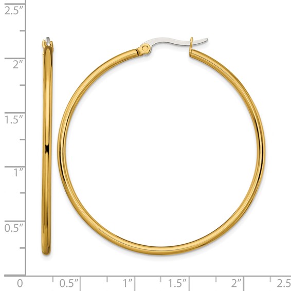 Chisel Stainless Steel Polished Yellow IP-plated 48mm Diameter 2mm Hoop Earrings