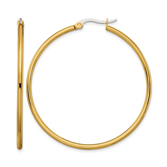 Chisel Stainless Steel Polished Yellow IP-plated 48mm Diameter 2mm Hoop Earrings