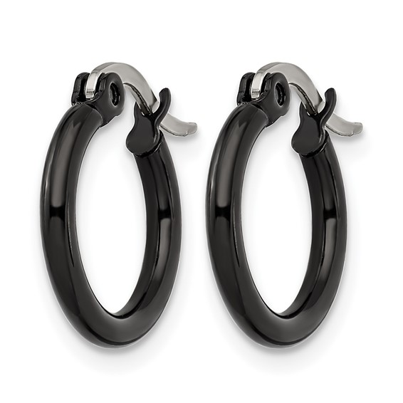Chisel Stainless Steel Polished Black IP-plated 15.5mm Diameter 2mm Hoop Earrings