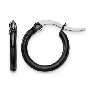 Chisel Stainless Steel Polished Black IP-plated 15.5mm Diameter 2mm Hoop Earrings