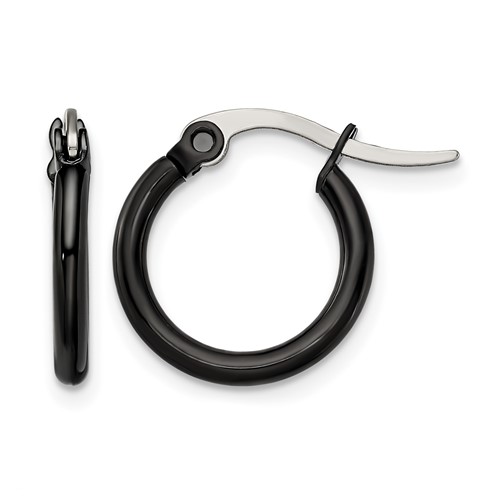Chisel Stainless Steel Polished Black IP-plated 15.5mm Diameter 2mm Hoop Earrings