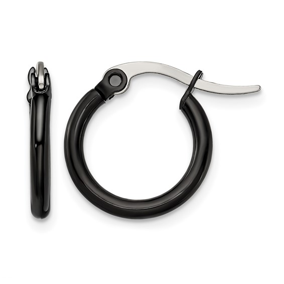 Chisel Stainless Steel Polished Black IP-plated 15.5mm Diameter 2mm Hoop Earrings