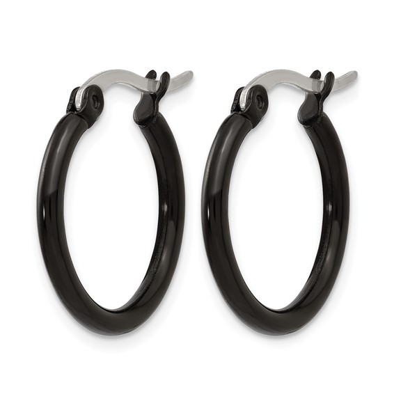 Chisel Stainless Steel Polished Black IP-plated 19mm Diameter 2mm Hoop Earrings
