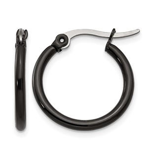 Chisel Stainless Steel Polished Black IP-plated 19mm Diameter 2mm Hoop Earrings