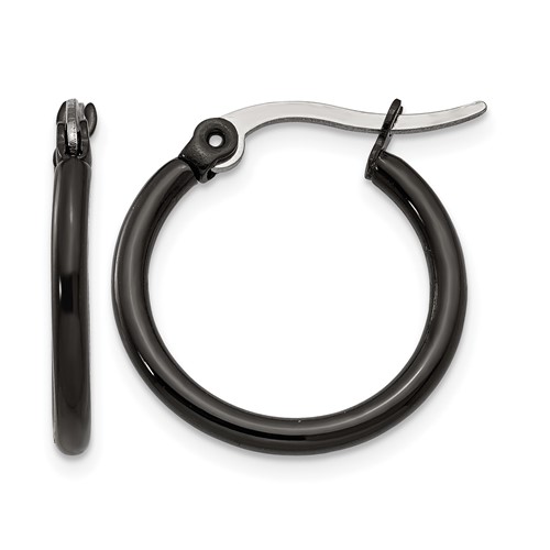 Chisel Stainless Steel Polished Black IP-plated 19mm Diameter 2mm Hoop Earrings