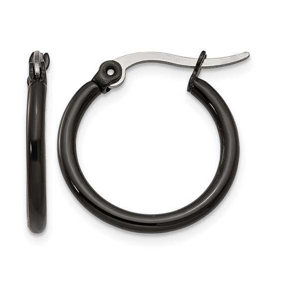 Chisel Stainless Steel Polished Black IP-plated 19mm Diameter 2mm Hoop Earrings