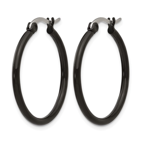 Chisel Stainless Steel Polished Black IP-plated 26mm Diameter 2mm Hoop Earrings