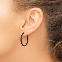 Chisel Stainless Steel Polished Black IP-plated 26mm Diameter 2mm Hoop Earrings view 4