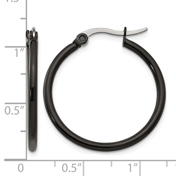Chisel Stainless Steel Polished Black IP-plated 26mm Diameter 2mm Hoop Earrings