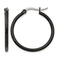 Chisel Stainless Steel Polished Black IP-plated 26mm Diameter 2mm Hoop Earrings view 1