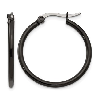 Chisel Stainless Steel Polished Black IP-plated 26mm Diameter 2mm Hoop Earrings