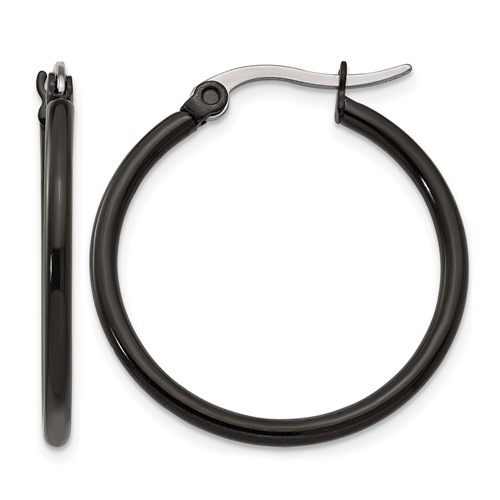 Chisel Stainless Steel Polished Black IP-plated 26mm Diameter 2mm Hoop Earrings