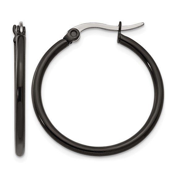 Chisel Stainless Steel Polished Black IP-plated 26mm Diameter 2mm Hoop Earrings