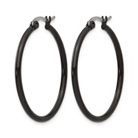 Chisel Stainless Steel Polished Black IP-plated 32mm Diameter 2mm Hoop Earrings view 3