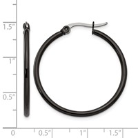 Chisel Stainless Steel Polished Black IP-plated 32mm Diameter 2mm Hoop Earrings view 5