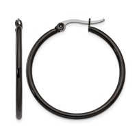 Chisel Stainless Steel Polished Black IP-plated 32mm Diameter 2mm Hoop Earrings view 1