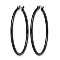 Chisel Stainless Steel Polished Black IP-plated 40mm Diameter 2mm Hoop Earrings view 3