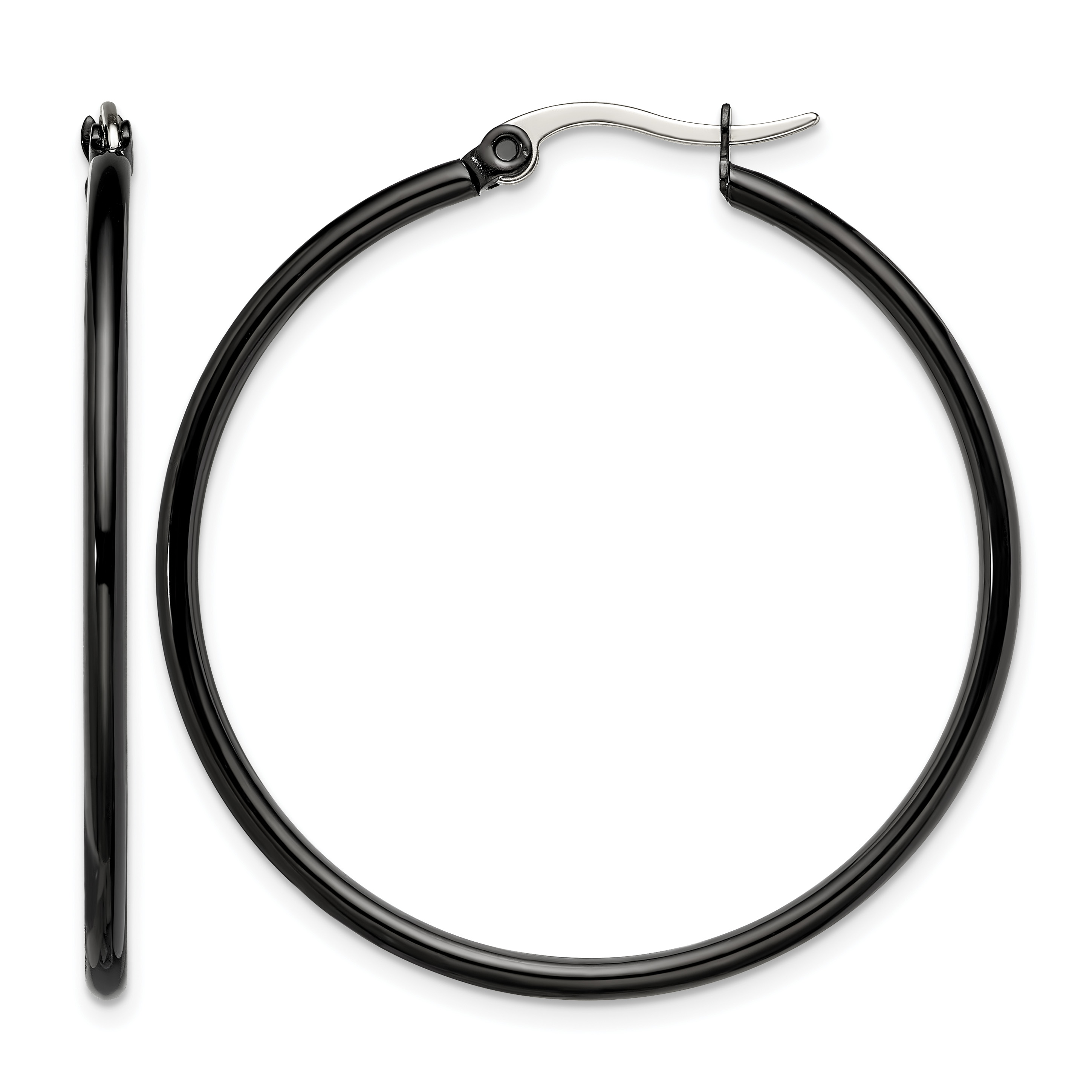 Stainless Steel Black IP plated 40mm Hoop Earrings SRE568 eBay