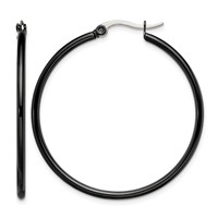 Chisel Stainless Steel Polished Black IP-plated 40mm Diameter 2mm Hoop Earrings view 1
