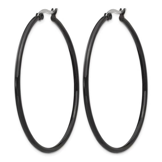 Chisel Stainless Steel Polished Black IP-plated 48mm Diameter 2mm Hoop Earrings